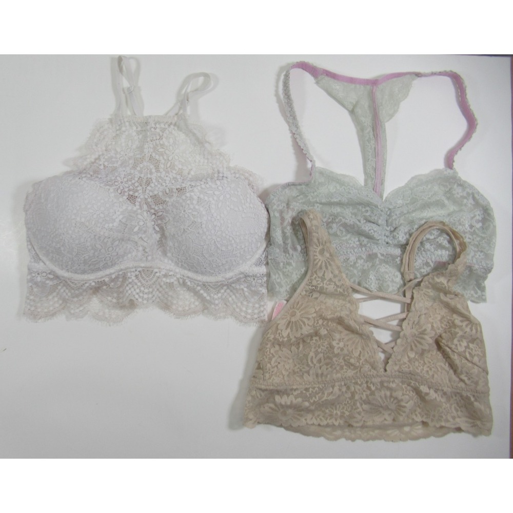3 Victoria's Secret PINK Bralette Bra Lot Small Halter Unlined Padded Lace